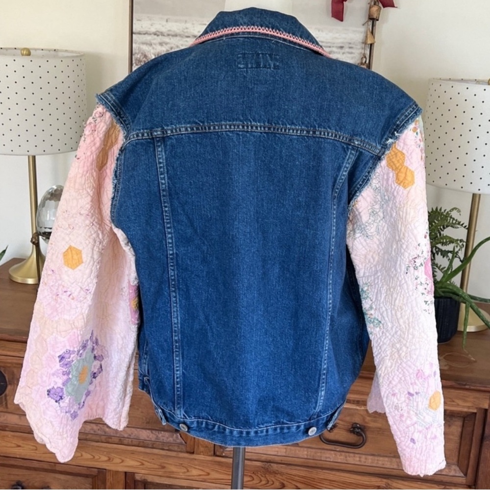 Nwt Free people x Tricia Fix Blue Denim patch work bell sleeve Jacket nwt - Picture 7 of 9